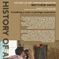 poster for career symposium, all text in body of article, conservator taking a photo of artwork
