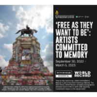 Free as they want to be: artists committed to memory announcement, statue with grafitti