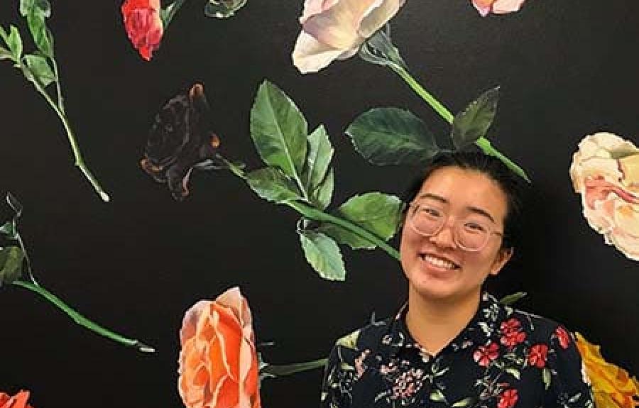 Kathie in front of painting