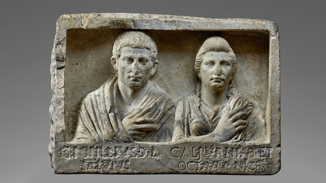 Funerary Relief with Busts of Popillius and Calpurnia, Getty Museum