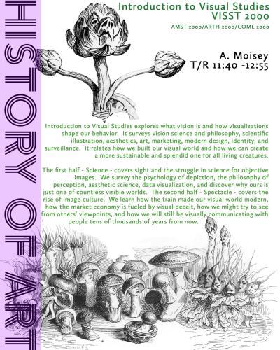 course poster, image of plant life with faces and text in the article 