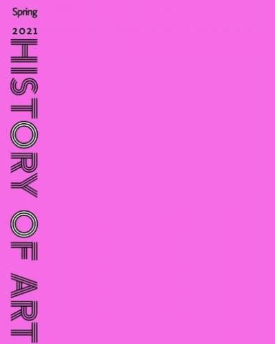 Pink background with text History of art Spring 2021